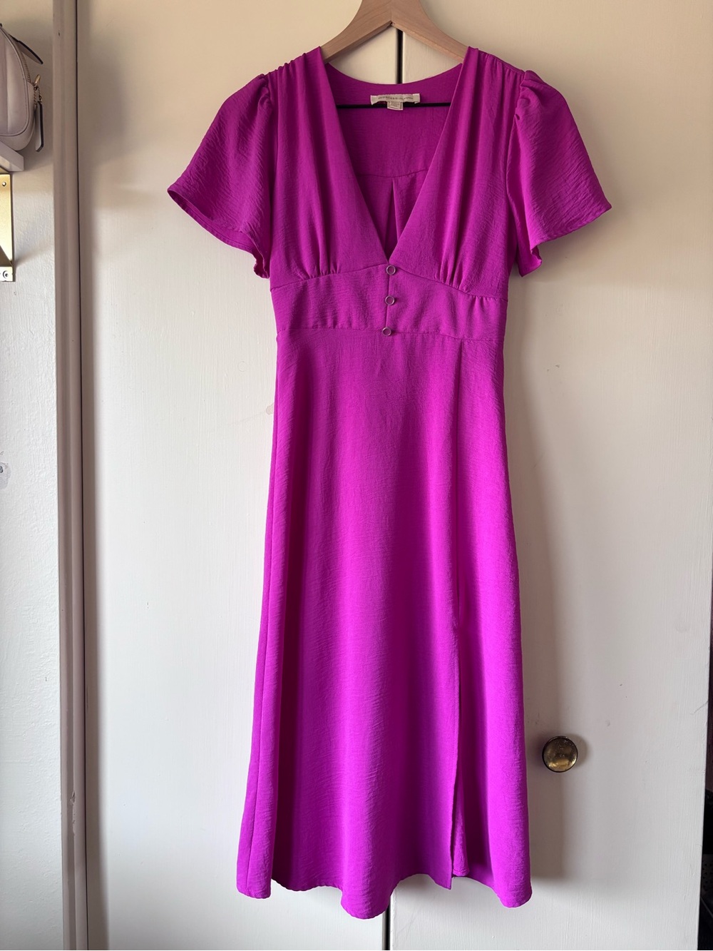 Monteau Fuchsia V-Neck Midi Dress with Flutter Sleeves